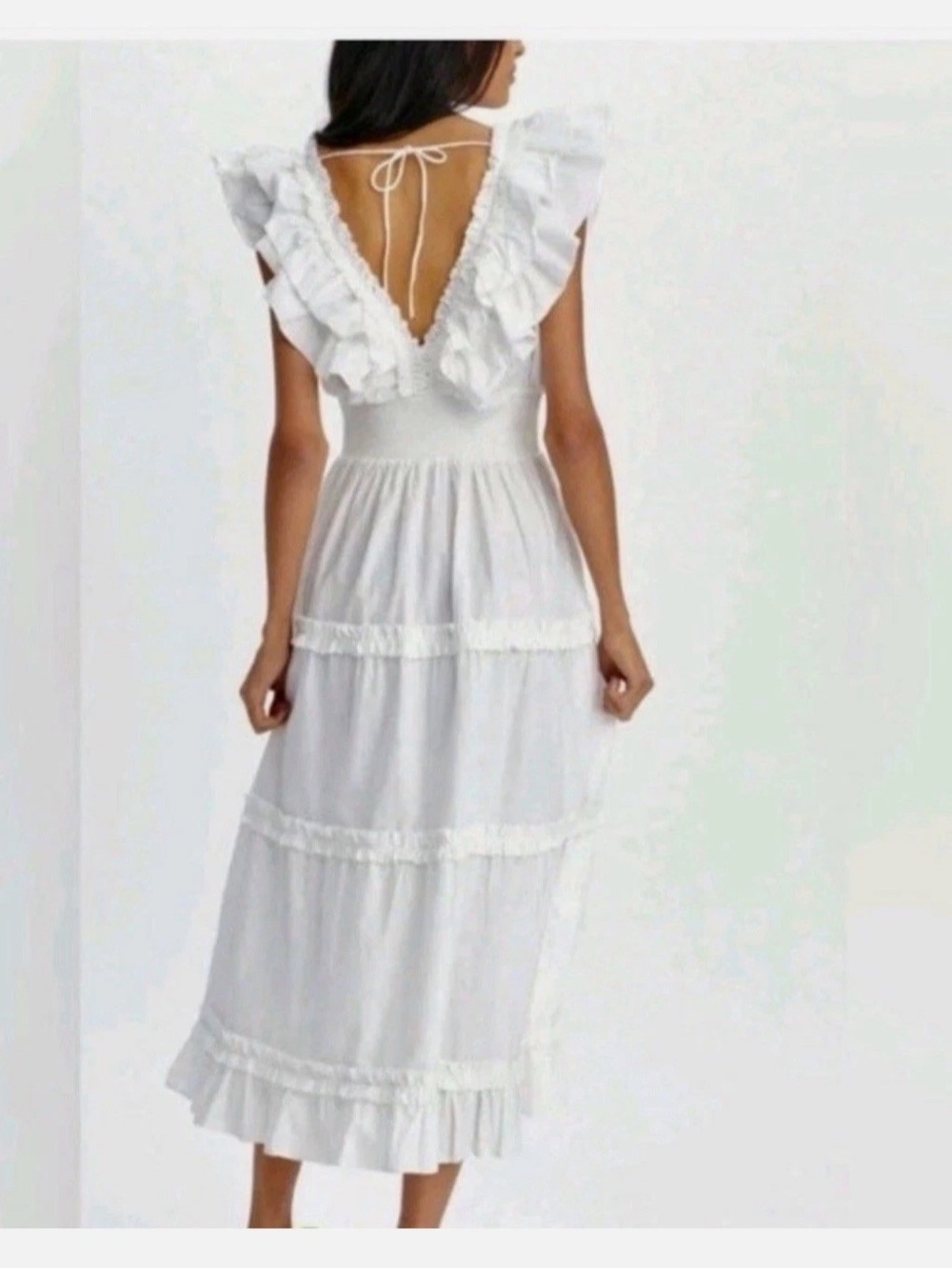 Caroline Constas Cotton Ruffle V-neck White Maxi Dress NWT Small